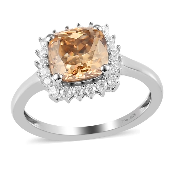 CHAMPAGNE & WHITE MOISSANITE HALO RING - Picture 3 of 8